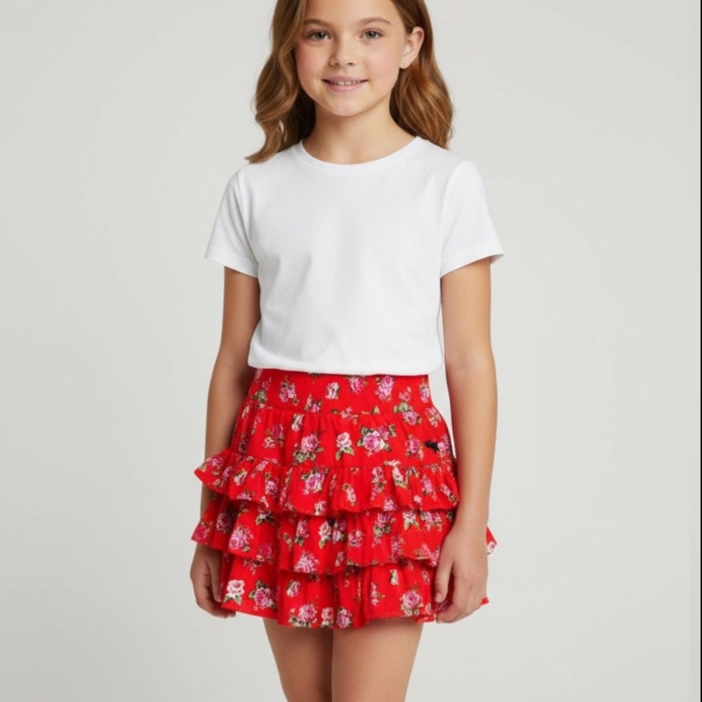 Abercrombie Kids Floral Red Ruffle Skirt
